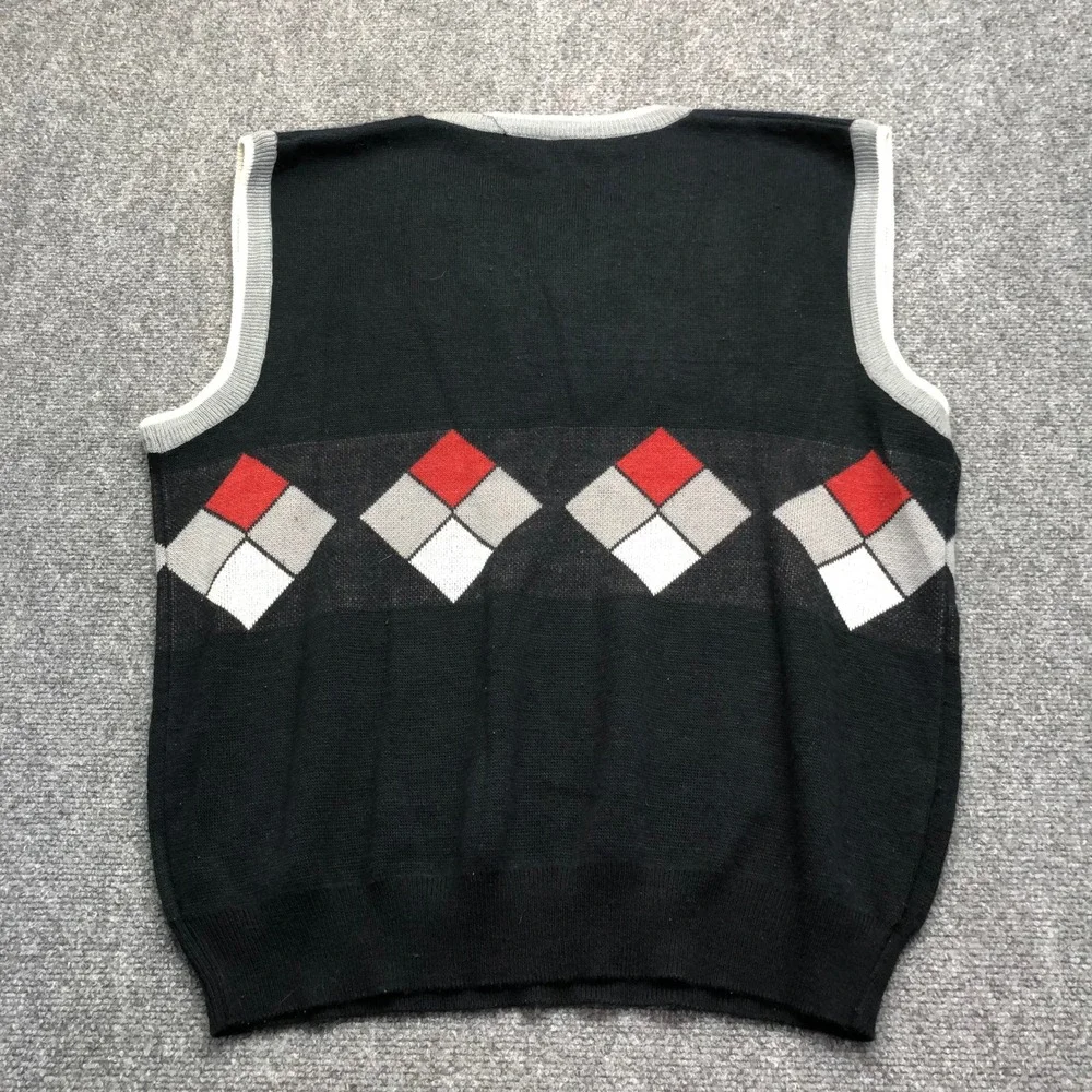 FUBU The Collection Mens Vintage Argyle V-Neck Sweater Vest Black Red Grey L USA